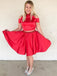 Two Pieces Halter Red Off Shoulder Cheap Homecoming Dresses 2018, BDY0230