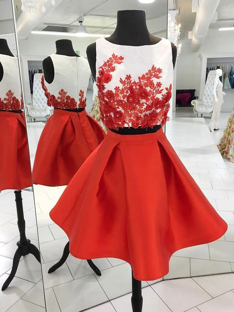 Sexy Two Pieces Unique Red Homecoming Dresses 2018,BDY0243