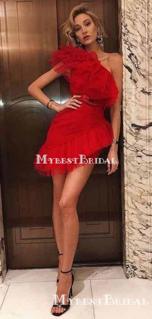 Sexy Red One Shoulder Mini Graduation Mermaid Short Cheap Homecoming Dresses, HDS0015