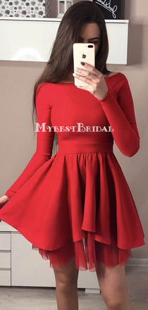 Off-the-Shoulder Long Sleeves Black Tulle Homecoming Dress,Short Prom Dresses,BDY0344