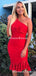 Red One Shoulder Lace Mermaid Short Cheap Homecoming Dresses, HDS0027