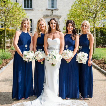 Halter Roayl Blue Chiffon Cheap Long Bridesmaid Dresses Online, WGY0224