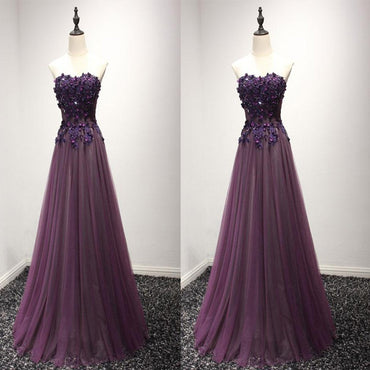 Pruple Sweetheart Neck Lace Formal Dress,Evening Party Prom Dresses,PDY0279