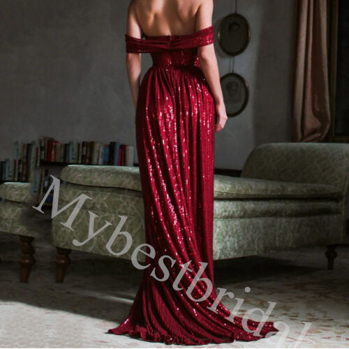 Elegant Strapless Off shoulder Side slit A-line Long Prom Dress,PDS1080