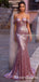 Sexy Rose Gold Sequin Off-The-Shoulder Mermiad Long Cheap Formal Evening Prom Dresses, PDS0060