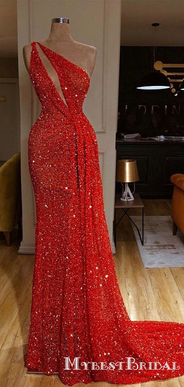 New Arrival Sparkly One Shoulder Open Chest Sleeveless Long Cheap Red mybestbridal New Arrival Sparkly One Shoulder Open Chest Sleeveless Long Cheap Red mybestbridal