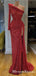 New Arrival Sparkly One Shoulder Long Sleeves Long Cheap Red Sequin Prom Dresses, TYP0083