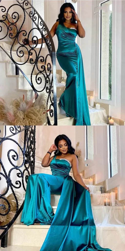 Sexy Teal Mermaid One Shoulder Cheap Long Bridesmaid Dresses,BDS0179