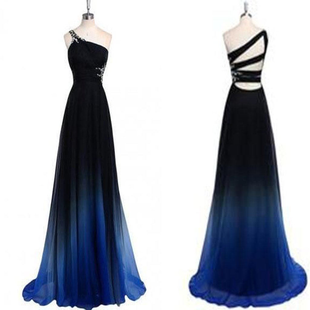 Dreamy A-line One Shoulder Sweep Train Chiffon Prom/Evening Dresses With Beads.PDY0246