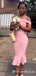 Pink Off Shoulder Sleeveless Mermaid Short Satin Bridesmaid Dresses, TYP0038