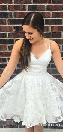 A Line Spaghetti Straps White Tulle Short Homecoming Dresses, TYP0051