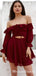 Unique Off-the-Shoulder Burgundy Lace Homecoming Dresses with Sleeves, TYP0021