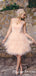 Cute A Line V Neck Backless Light Pink Tulle Short Cheap Homecoming Dresses, TYP0062