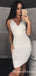 Elegant V-Neck White Satin Party Homecoming Dresses with Lace, TYP0028