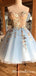 A Line Sweetheart Sleeveless Above-Knee Appliqued Light Blue Tulle Homecoming Dresses, TYP0066