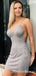 Sexy Spaghetti Straps V-Back Sheath Silver Short Homecoming Dresses, TYP0046