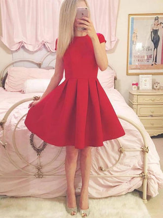 Short Sleeves Simple Cheap Short Red Homecoming Dresses Online, BDY0332