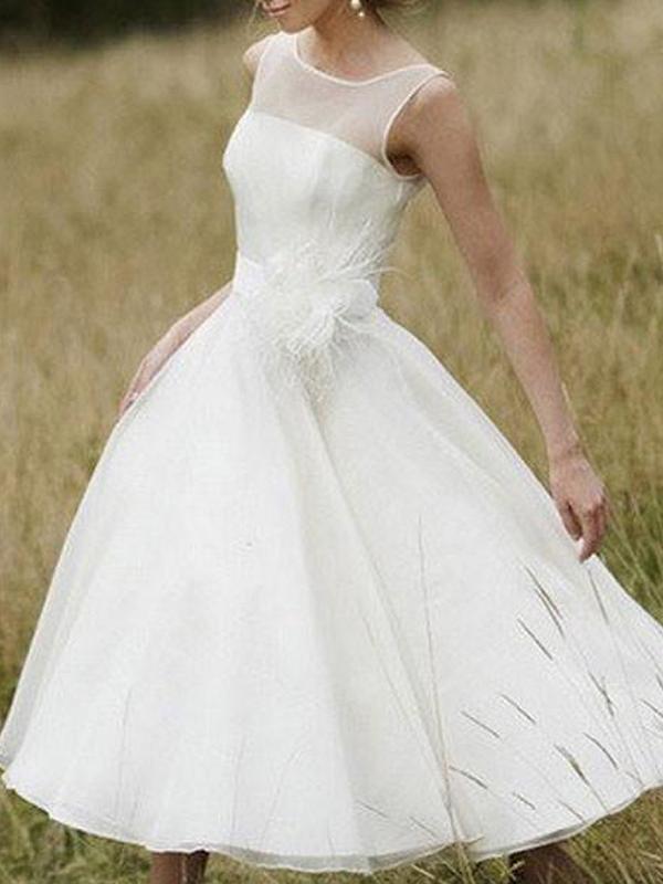 Simple Illusion Neck Cheap Short Wedding Dresses Online,WDY0234