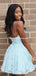 A-Line Spaghetti Straps Mint Lace Homecoming Dress ,Short Prom Dresses,BDY0365