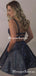 Shiny Spaghetti Straps Dark Navy Blue Sparkly Short Cheap Homecoming Dresses with Pocket, HDS0020