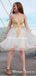Sweetheart Ivory Tulle With Gold Applique A-line Short Cheap Homecoming Dresses, HDS0029