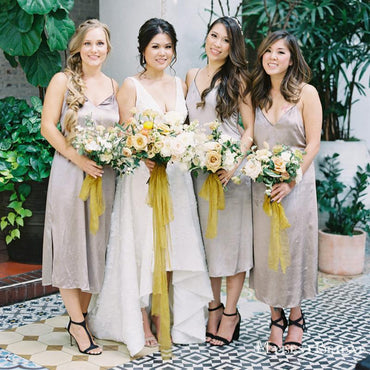 Sexy Straps Simple Cheap ankle length Backless Bridesmaid Dresses, TYP0034