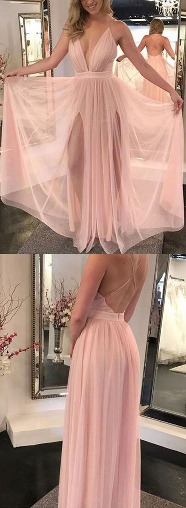 Deep V-neck Prom Dresses, Sexy Prom Dresses, Blush Pink Prom Dresses, Prom Dresses, BG0409
