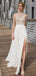 Beautiful White Side Split Prom Dress, Open Back Charming Bridesmaid Dresses, Cheap Simple Beach Wedding Dress, WDY0133