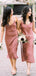 Charming Simple Spaghetti Straps Elastic Satin Tea-Length Long Cheap Bridesmaid Dresses, BDS0039