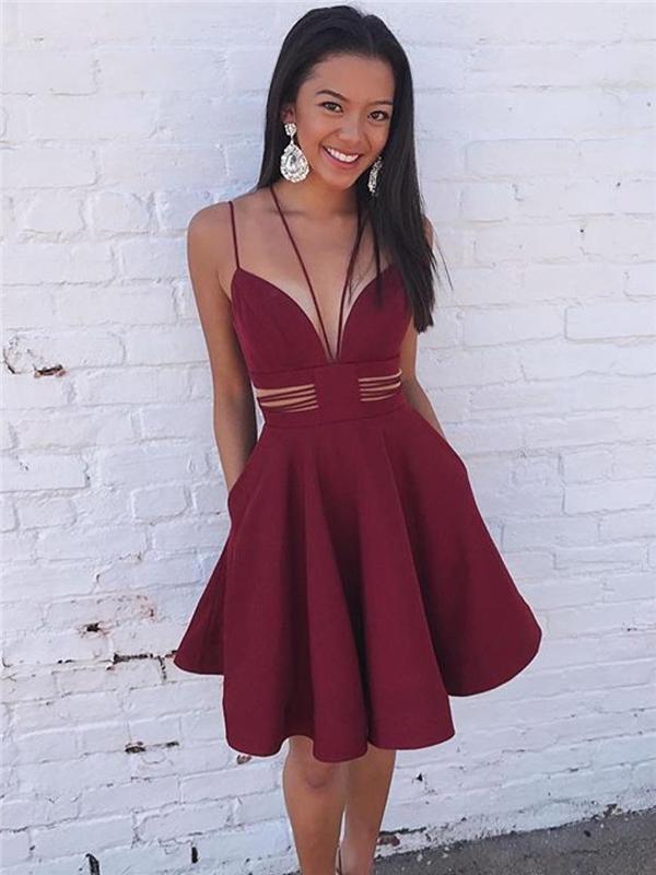 Dark Red Unique Simple Cheap Short Homecoming Dresses Online,BDY0302