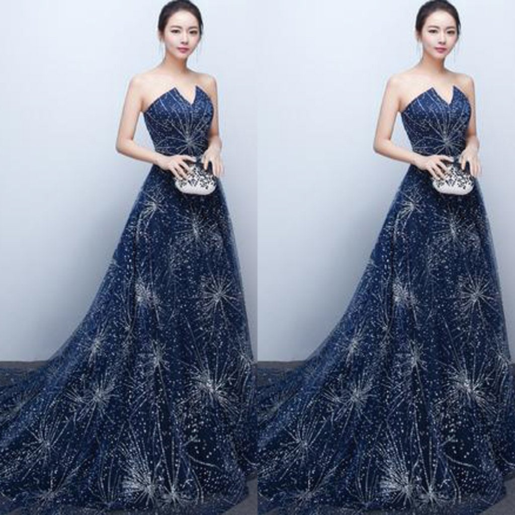 Luxury Sleeveless A-line Sequins Sweep Elegant Train Prom Dress,Evening Party Dress,PDY0370