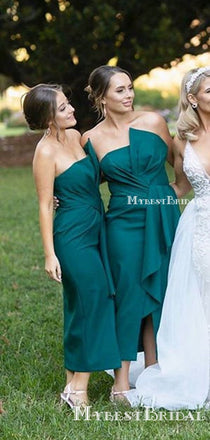 Elegant Strapless Sleeveless Double FDY Ankle-Length Long Cheap Bridesmaid Dresses, BDS0057