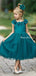 Cute Round Neck Teal Organza Teal-Length Cheap Flower Girl Dresses with Handmade Flowers, FGS0003