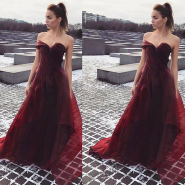 Elegant Strapless A-Line Sweetheart Burgundy Floor-Length Long Prom,Evening Dress.PDY0238