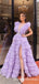 Pretty Charming Cute Deep V-neck Sleeveless Side Slit Lilac Tulle A-line Long Cheap Prom Dresses, TYP0089