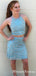 Newest Two Piece Halter Sheath Sky Blue Beading Short Cheap Homecoming Dresses, TYP0065