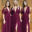 Unique Chiffon Side Slit Burgundy Long Bridesmaid Dresses Online, WGY0332