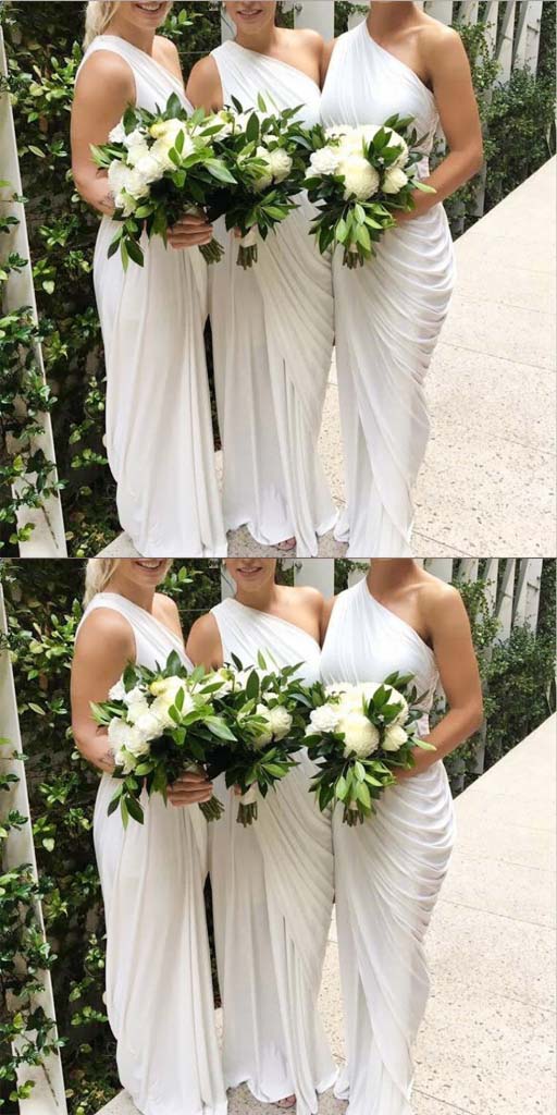Sheath One Shoulder White Chiffon Bridesmaid Dress,Cheap Bridesmaid Dresses,WGY0346