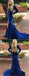 Long Sleeves V-neck Royal Blue Long Velvet Prom Dresses, Simple Prom Dresses, BG0441