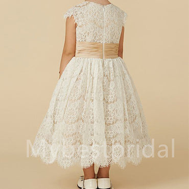 BeautifuI Scoop Cap sleeves A Line Flower Girl Dresses, FGS0040