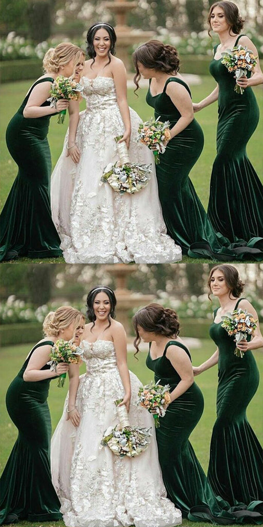 Simple Green Mermaid Spaghetti Straps Long Bridesmaid Dresses,Wedding Party Gowns,WGY0219