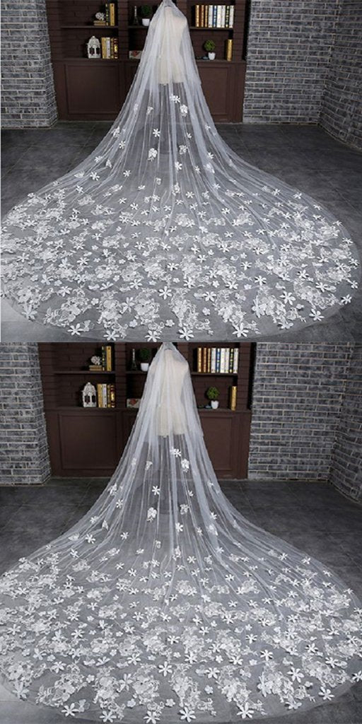 Elegant Long Lace Applique Wedding Veil For Wedding Party, WV0104