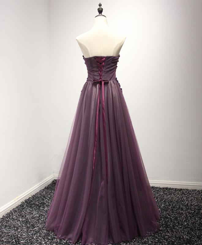 Pruple Sweetheart Neck Lace Formal Dress,Evening Party Prom Dresses,PDY0279