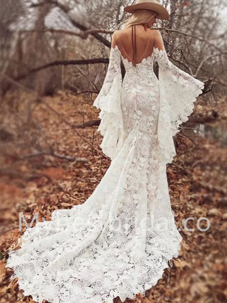 Sexy Sweetheart Long sleeves Mermaid Lace applique Wedding Dresses, WDY0276