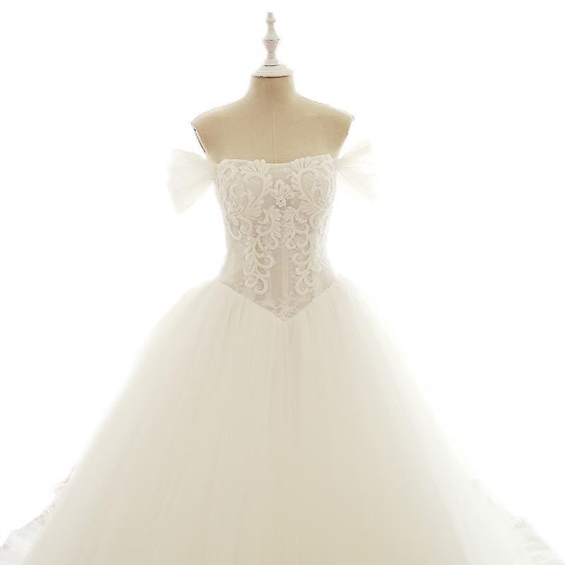 Off Shoulder Beaded A-line Lace Long Custom Cheap Wedding Dresses, WDY0173