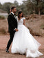 A-line Cap Sleeve V-neck Long Cheap Tulle Wedding Dresses With Beaded, WDS0053