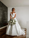 Off-The-Shoulder Simple White Satin Ball Gown Long Cheap Wedding Dresses, WDS0025