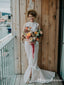 Unique Round Neck Lace Mermaid Long Cheap Wedding Dresses, WDS0015