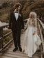 Elegant High Neck Long Sleeve A-line Satin Long Cheap Wedding Dresses, WDS0055