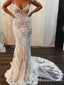Spaghetti Strap Lace Mermaid Long Cheap Wedding Dresses, WDS0031